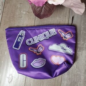 NWT Clinique Beauty Purple & Multi-Color Cosmetic Makeup Bag Zip Closure